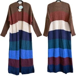 KYE MI Boho Soft Cozy Comfy Colorblock Open Front Duster Sweater Cardigan L NWT